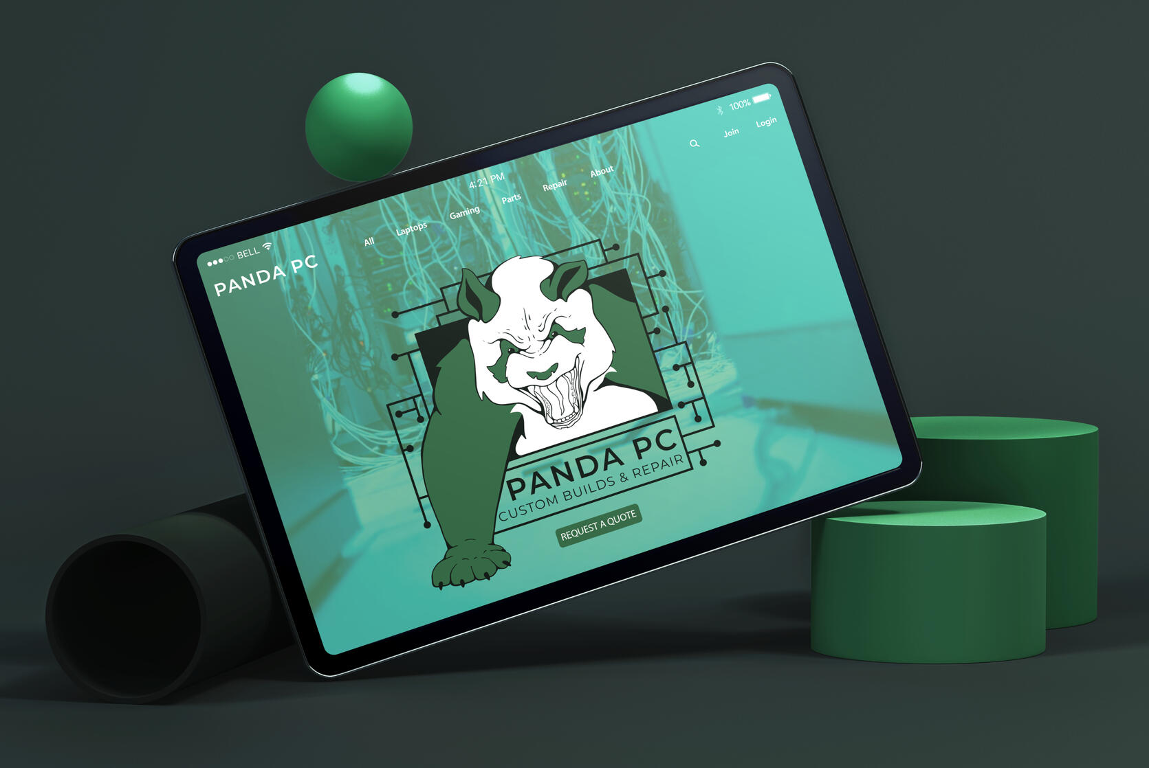 Logo and branding design for PC Panda, featuring a sleek, modern panda icon with bold typography and a tech-inspired color scheme that reflects the brand’s focus on computer products and services.