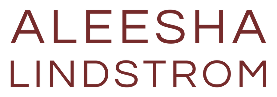 Aleesha Lindstrom - Logo A maroon text logo with the name of Aleesha Lindstrom against a plain, white background.